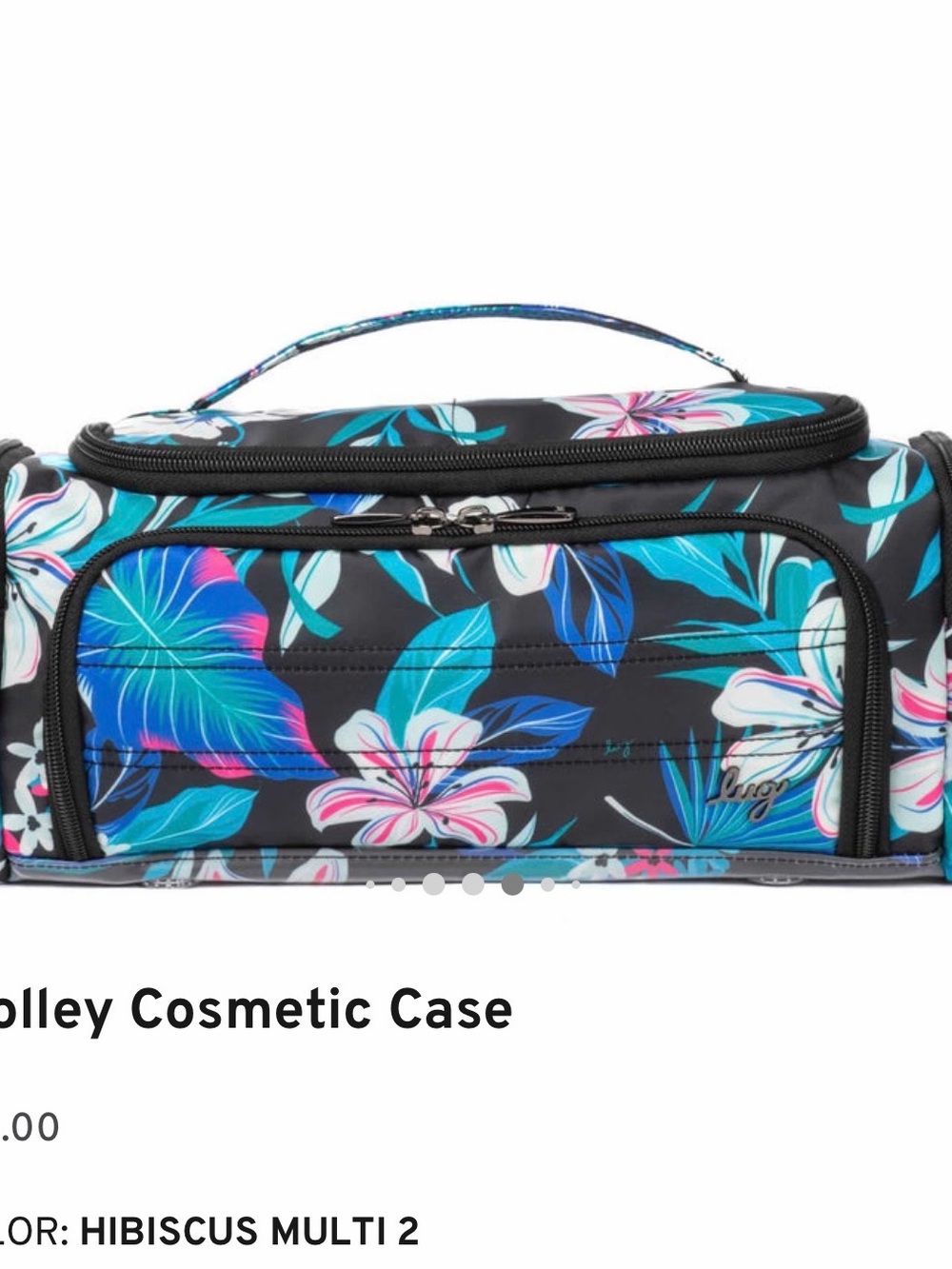Lug NWT Trolley Hibiscus Floral Cosmetic Case in Black, Blue & Pink